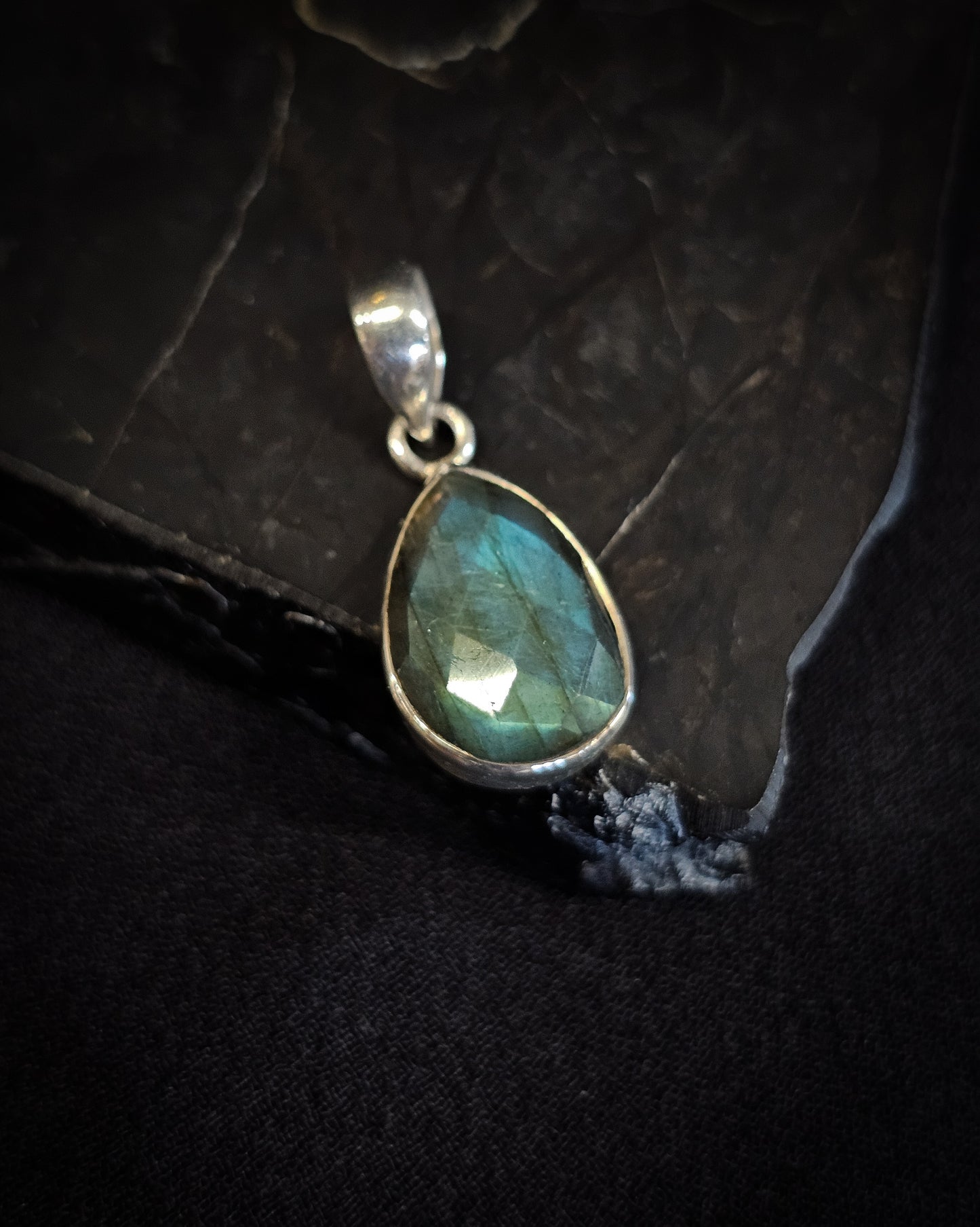 Small Faceted Teardrop Labradorite Pendant