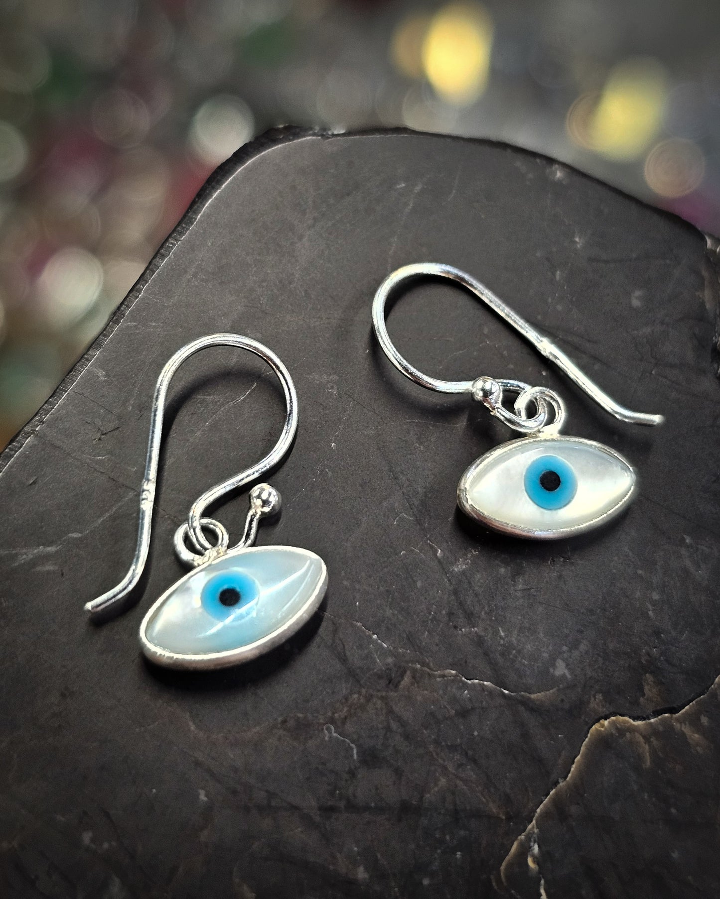 Mother of Pearl Evil Eye Earrings