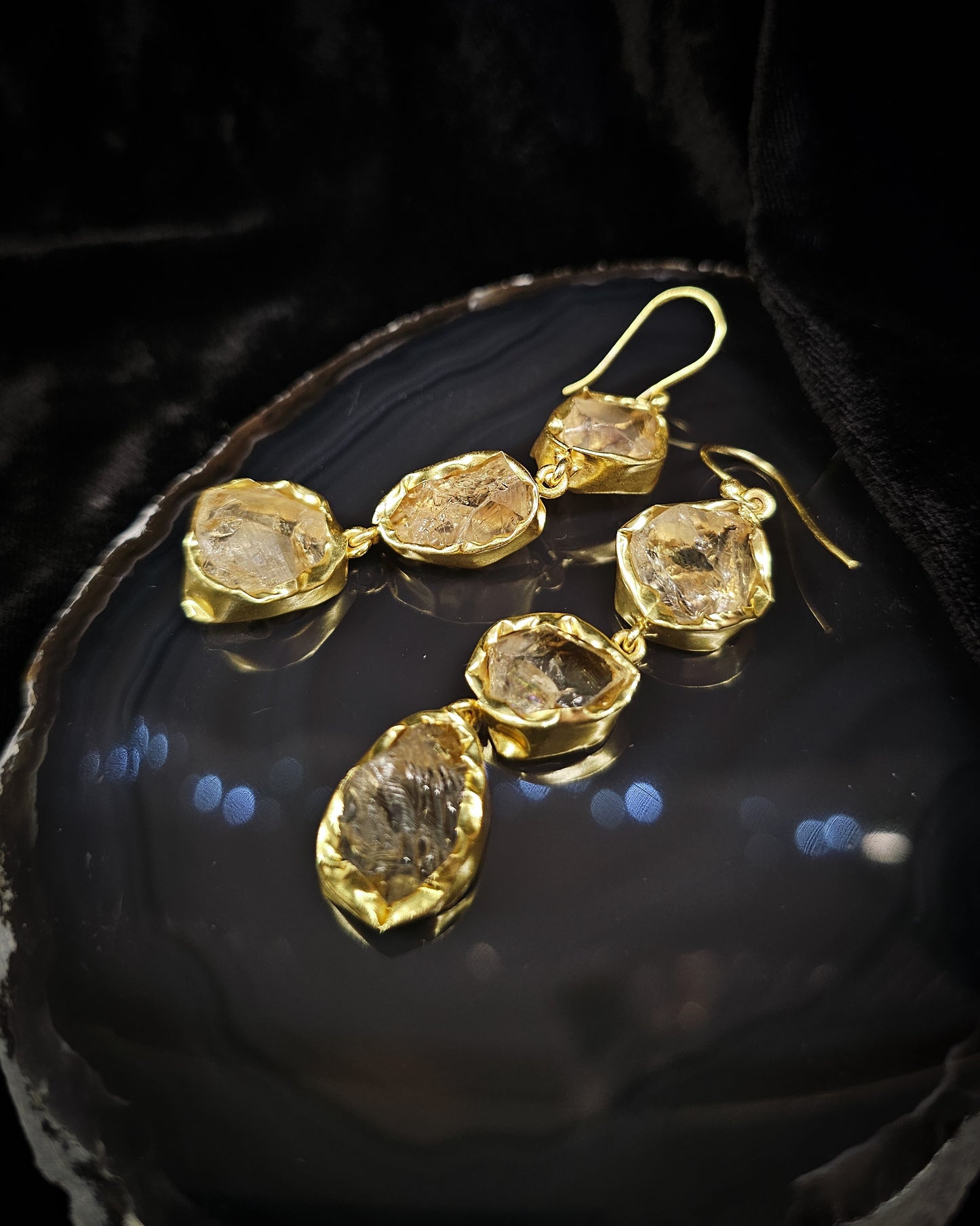 Raw Citrine Earrings - Triple Drop