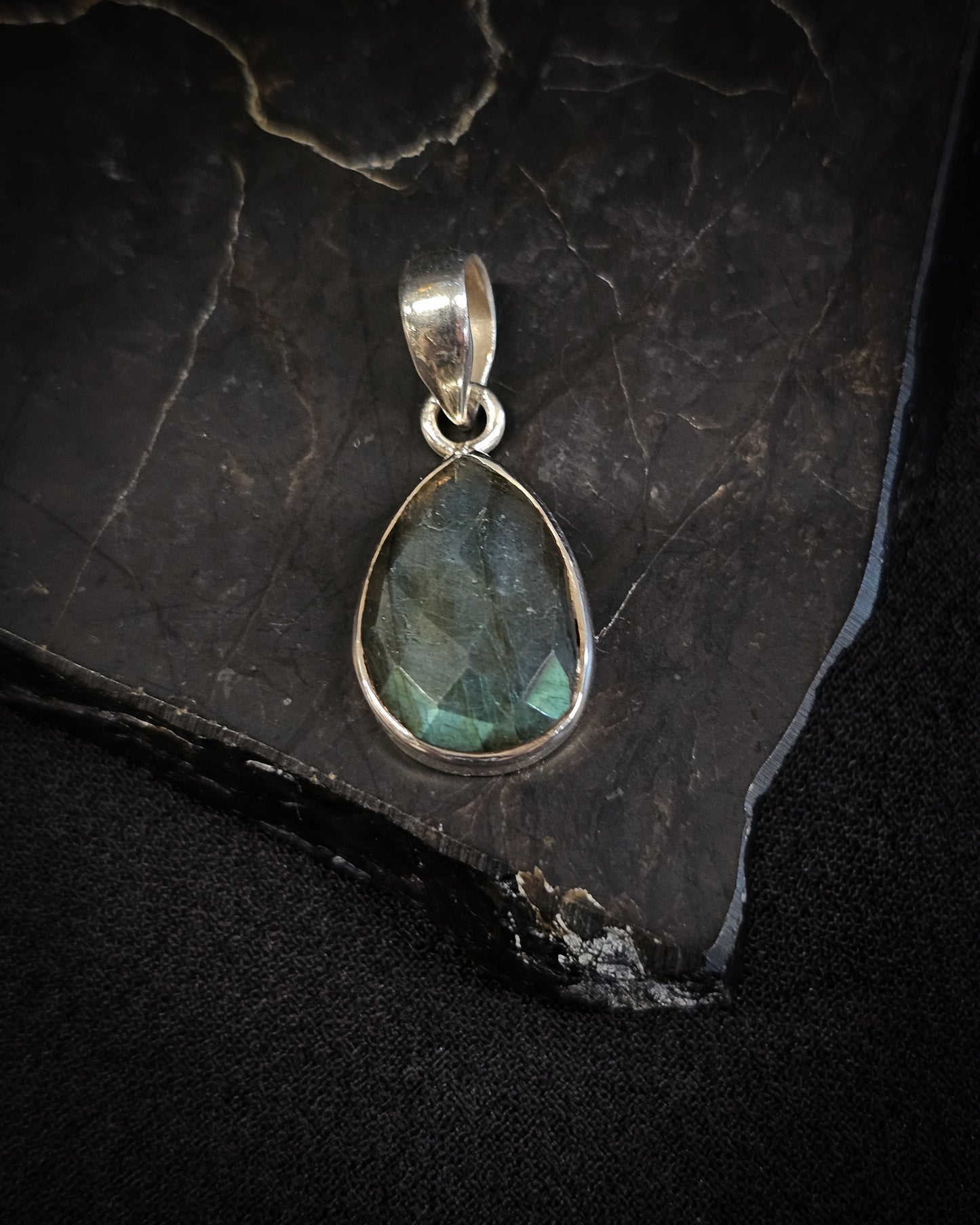Small Faceted Teardrop Labradorite Pendant
