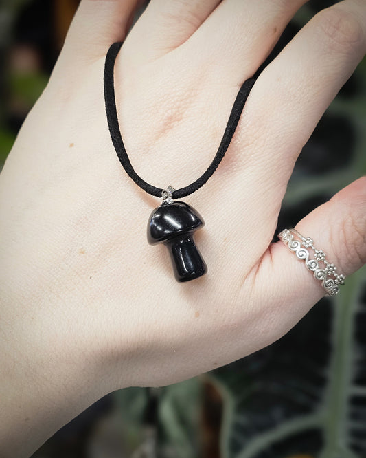 Obsidian Mushroom Necklace