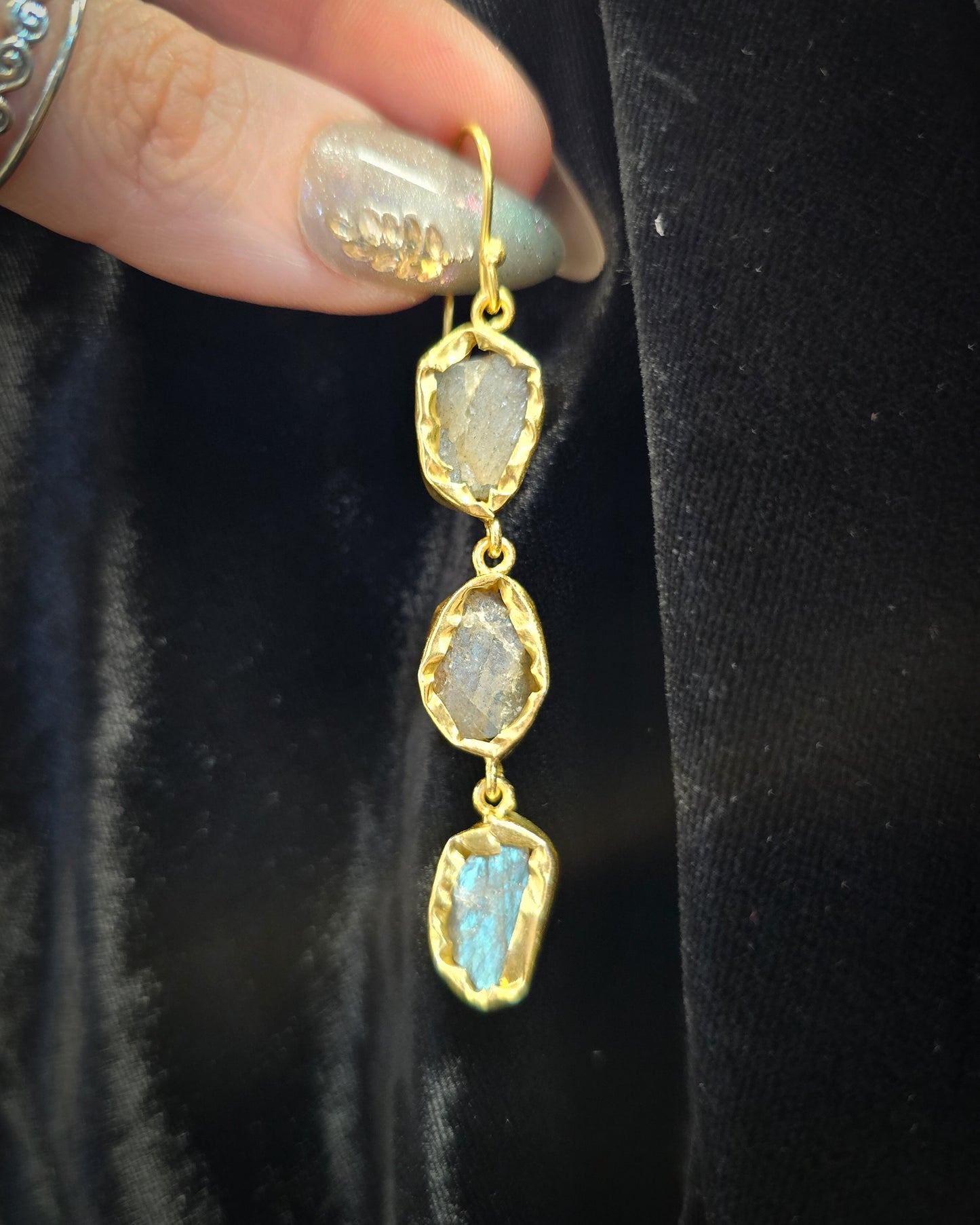 Raw Labradorite Earrings - Triple Drop