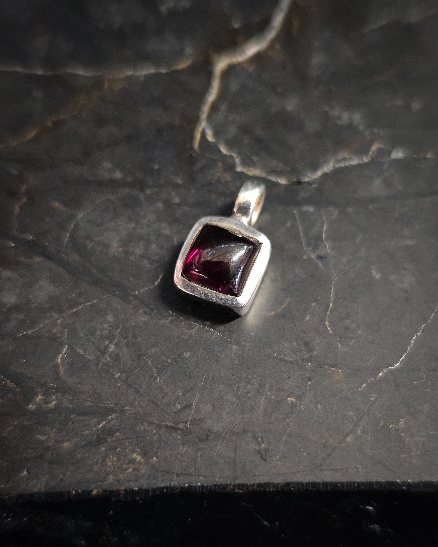Tiny Garnet Square Pendant