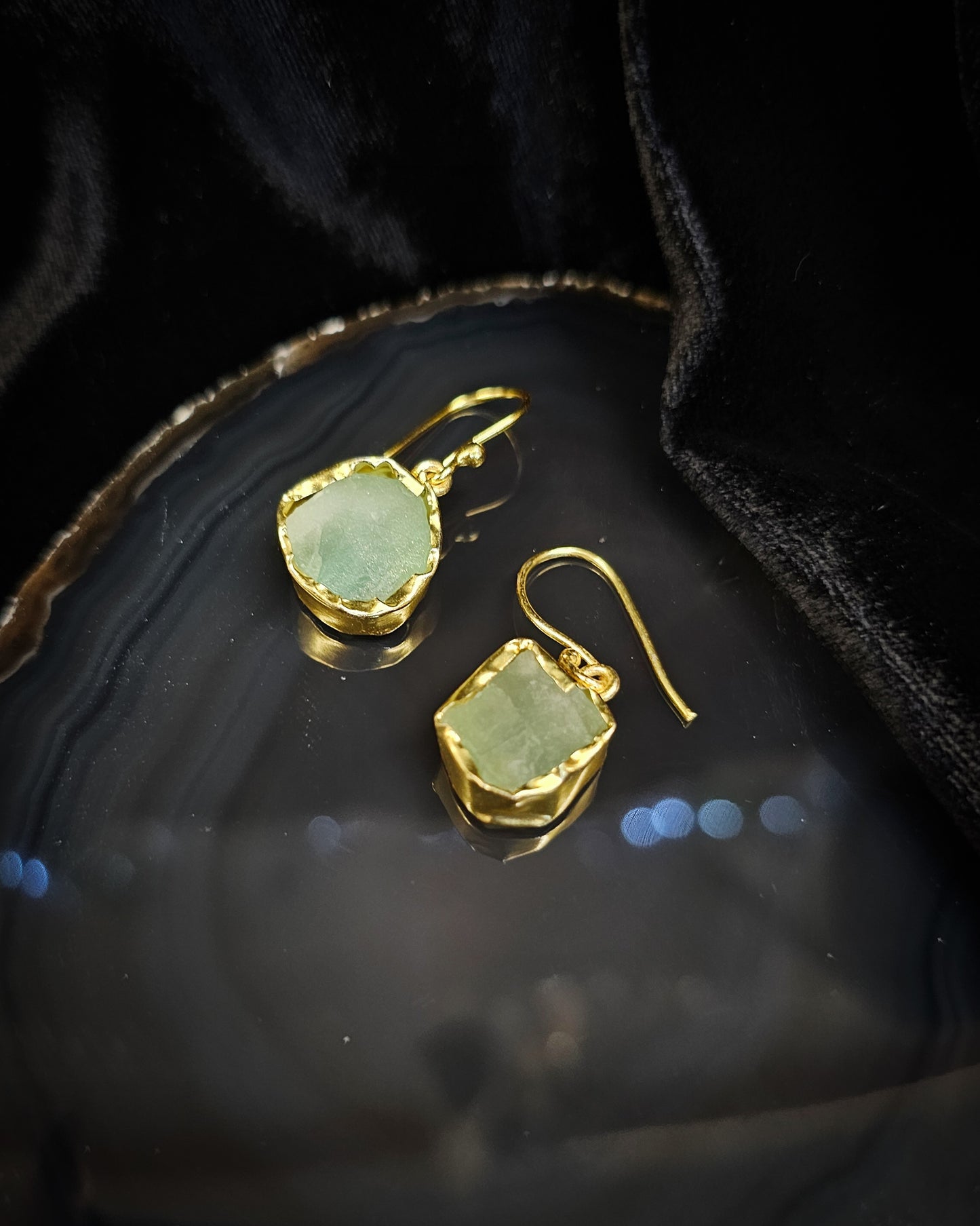 Raw Prehnite Earrings - Single Drop