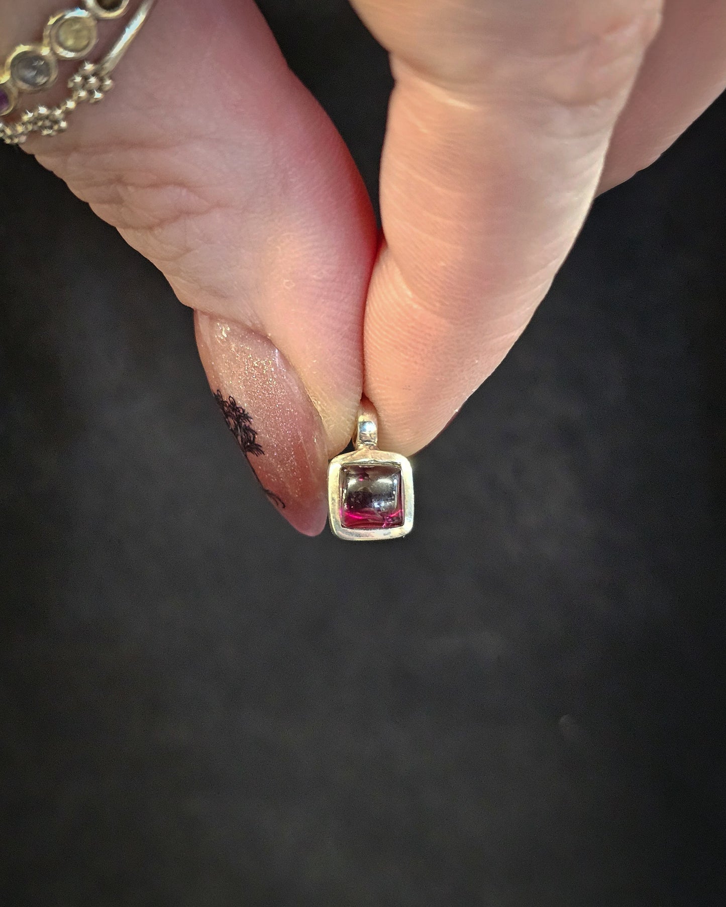 Tiny Garnet Square Pendant