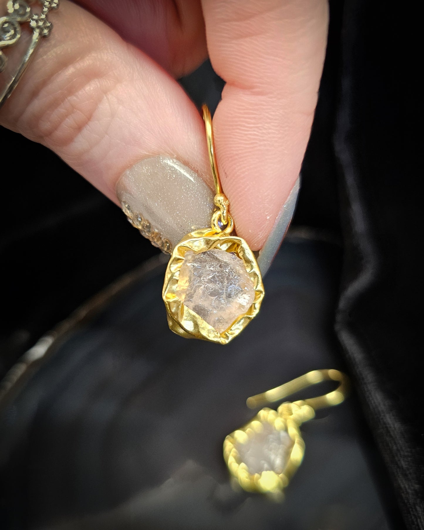 Raw Rose Quartz Earrings - Single Drop