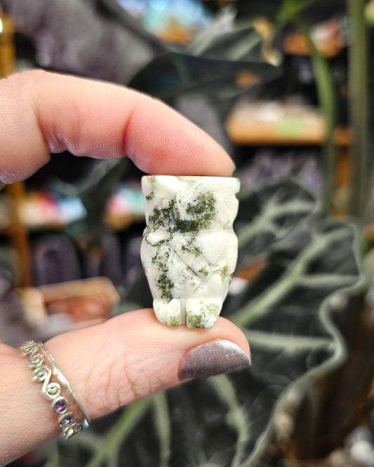 Moss Agate Owl Carving