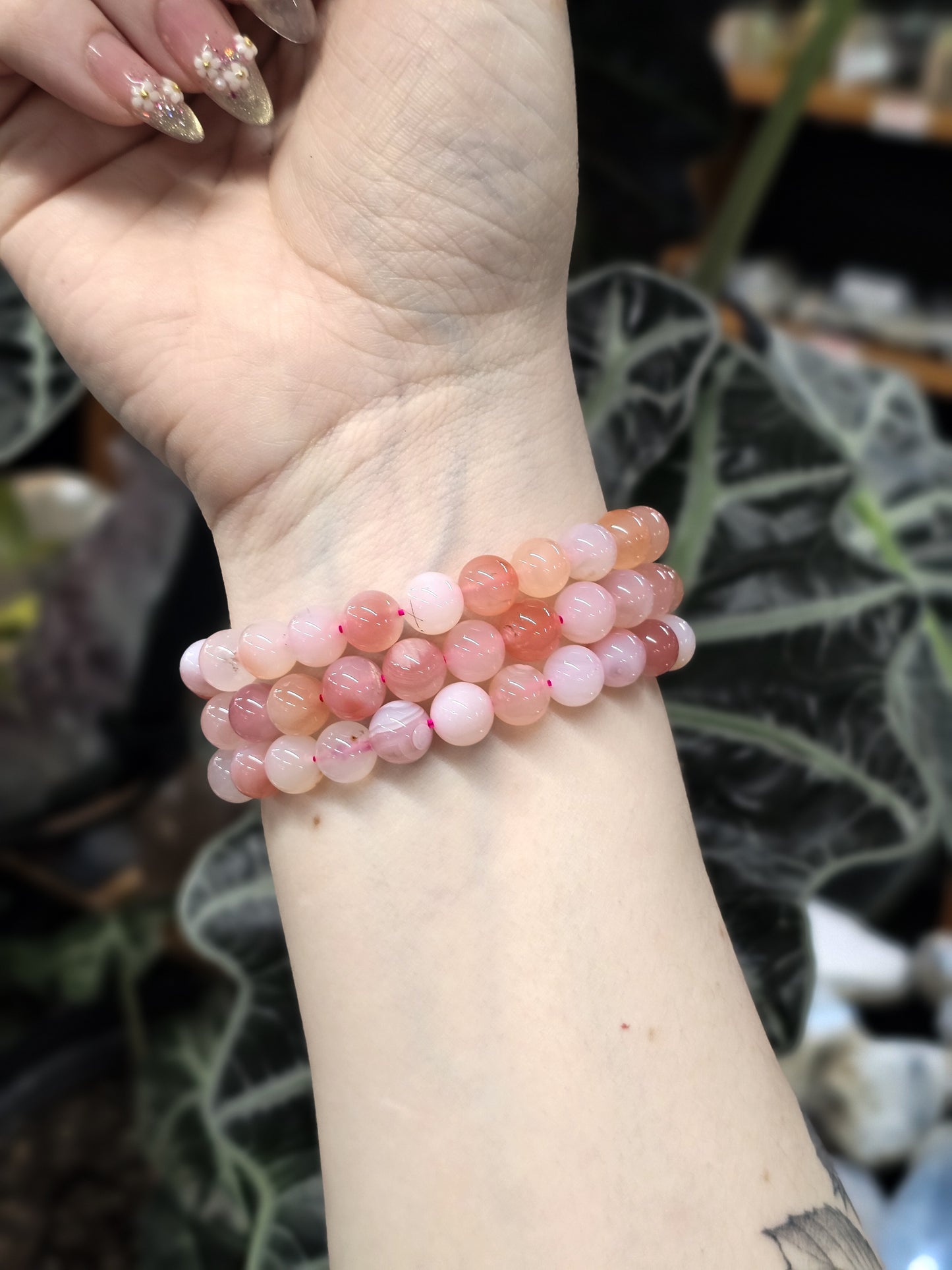 8mm Pink Yanyuan Agate Bead Bracelet
