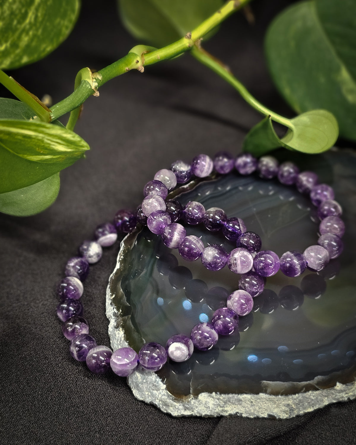 8mm Chevron Amethyst Bead Bracelet