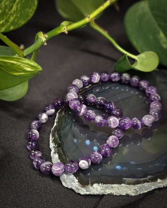 8mm Chevron Amethyst Bead Bracelet