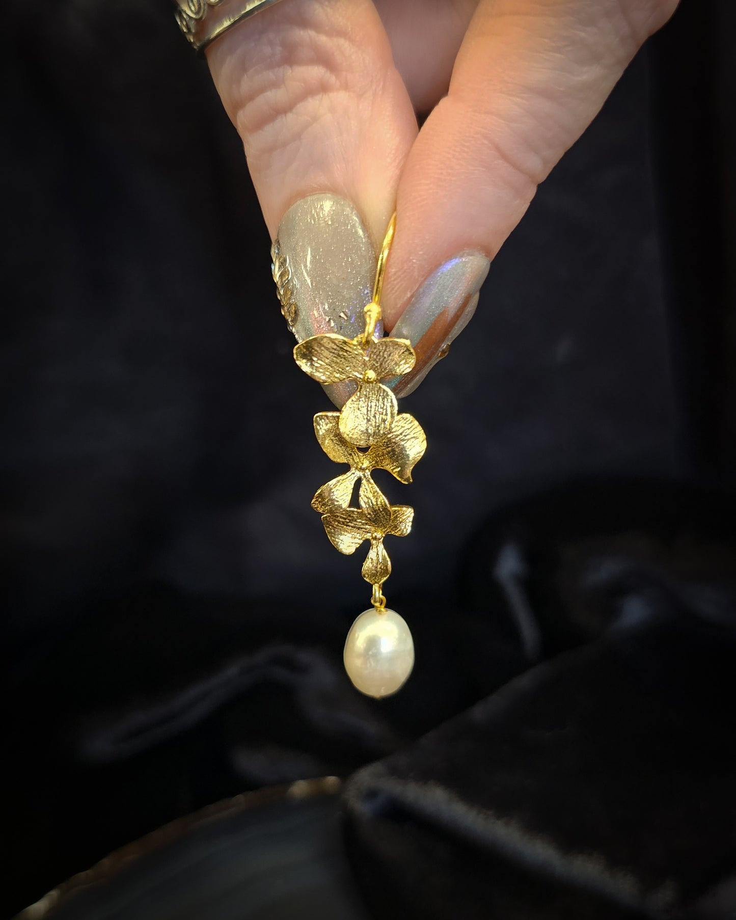 Gold Plated Floral Pearl Earrings