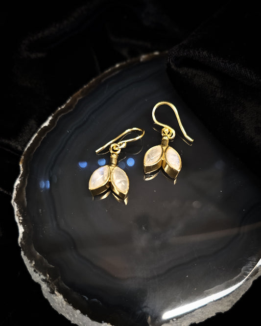 Gold Plated Moonstone Leaf Earrings