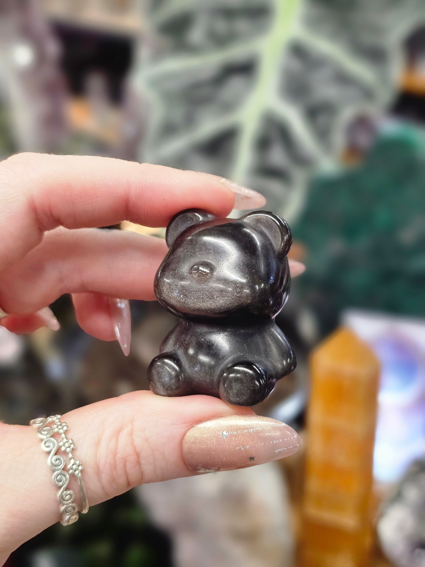 Silver Sheen Obsidian Bear