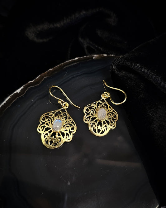 Gold Plated Moonstone Filigree Earrings