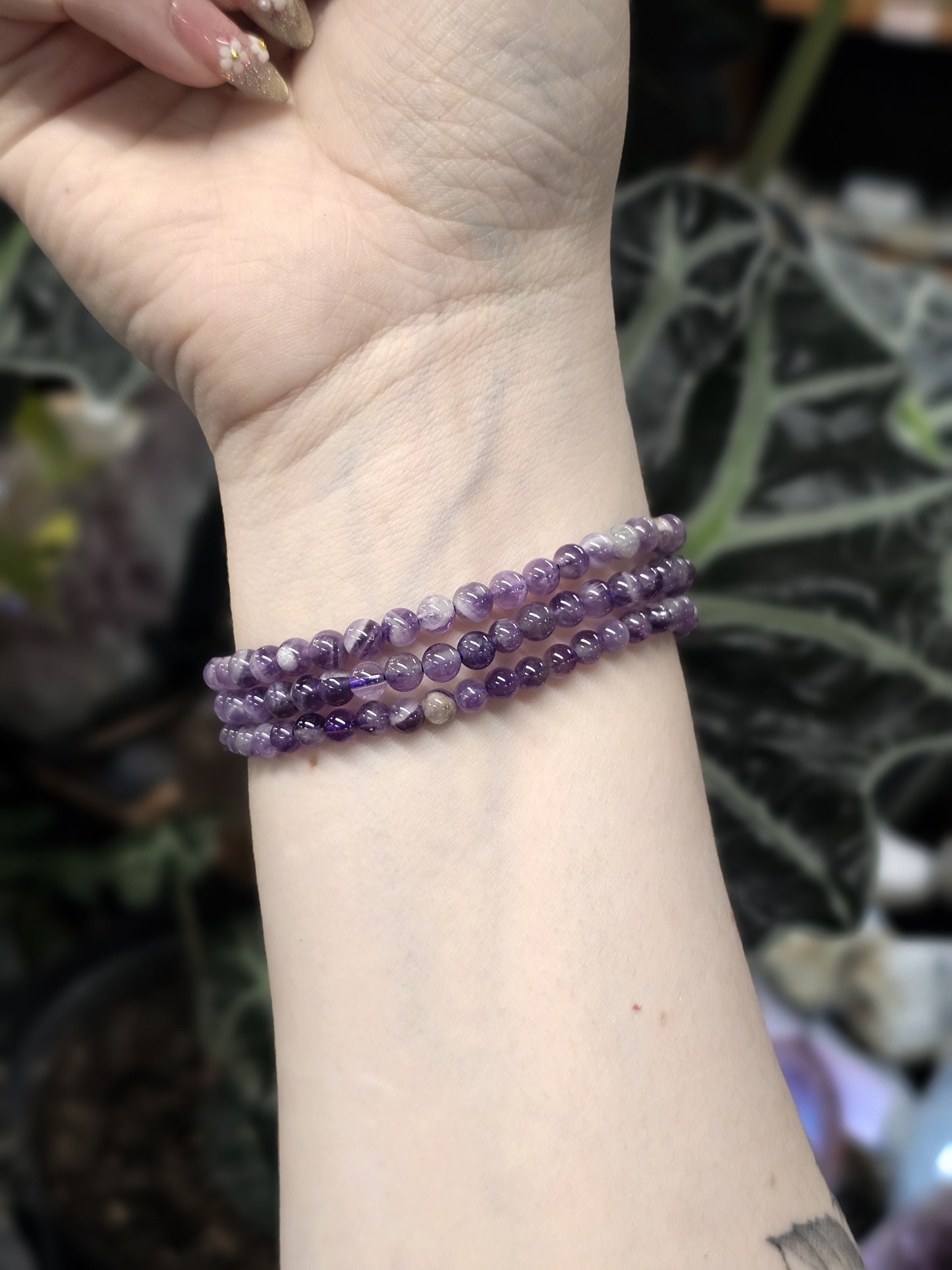 4mm Chevron Amethyst Bead Bracelet