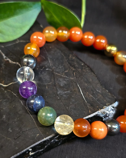 8mm Carnelian 7 Chakra Bead Bracelet