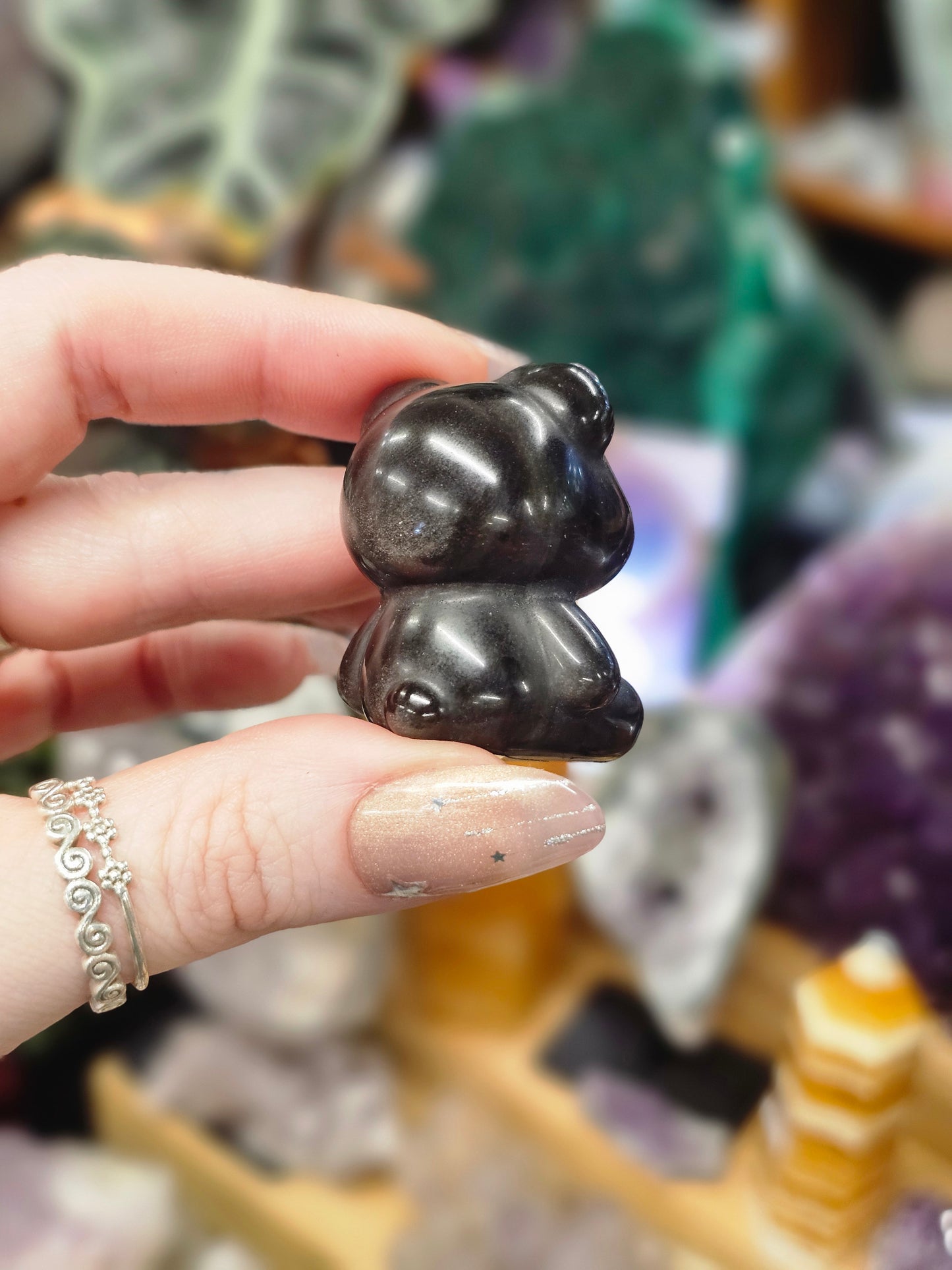 Silver Sheen Obsidian Bear