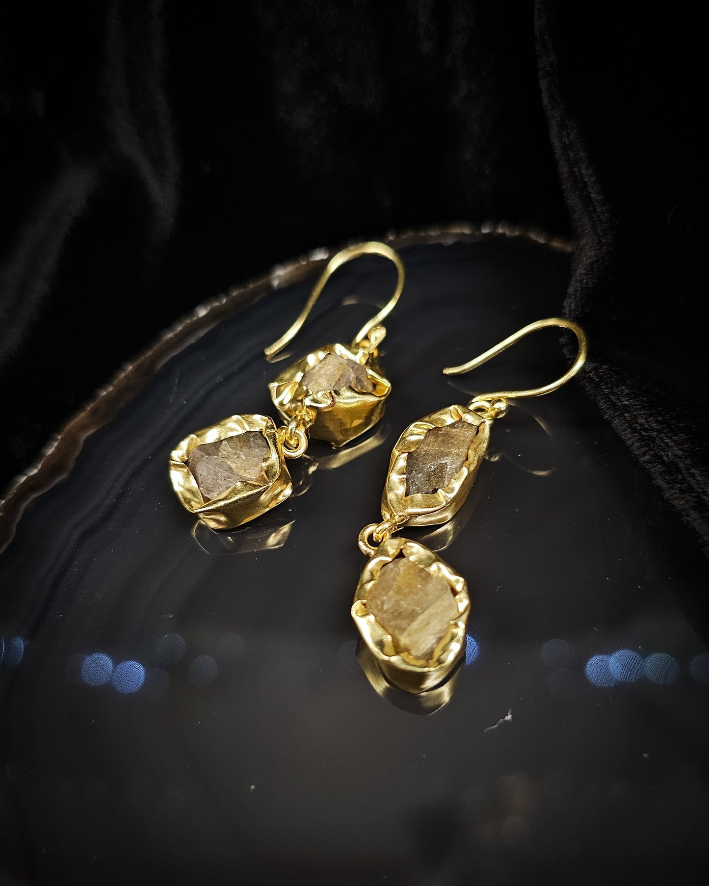 Raw Labradorite Earrings - Double Drop