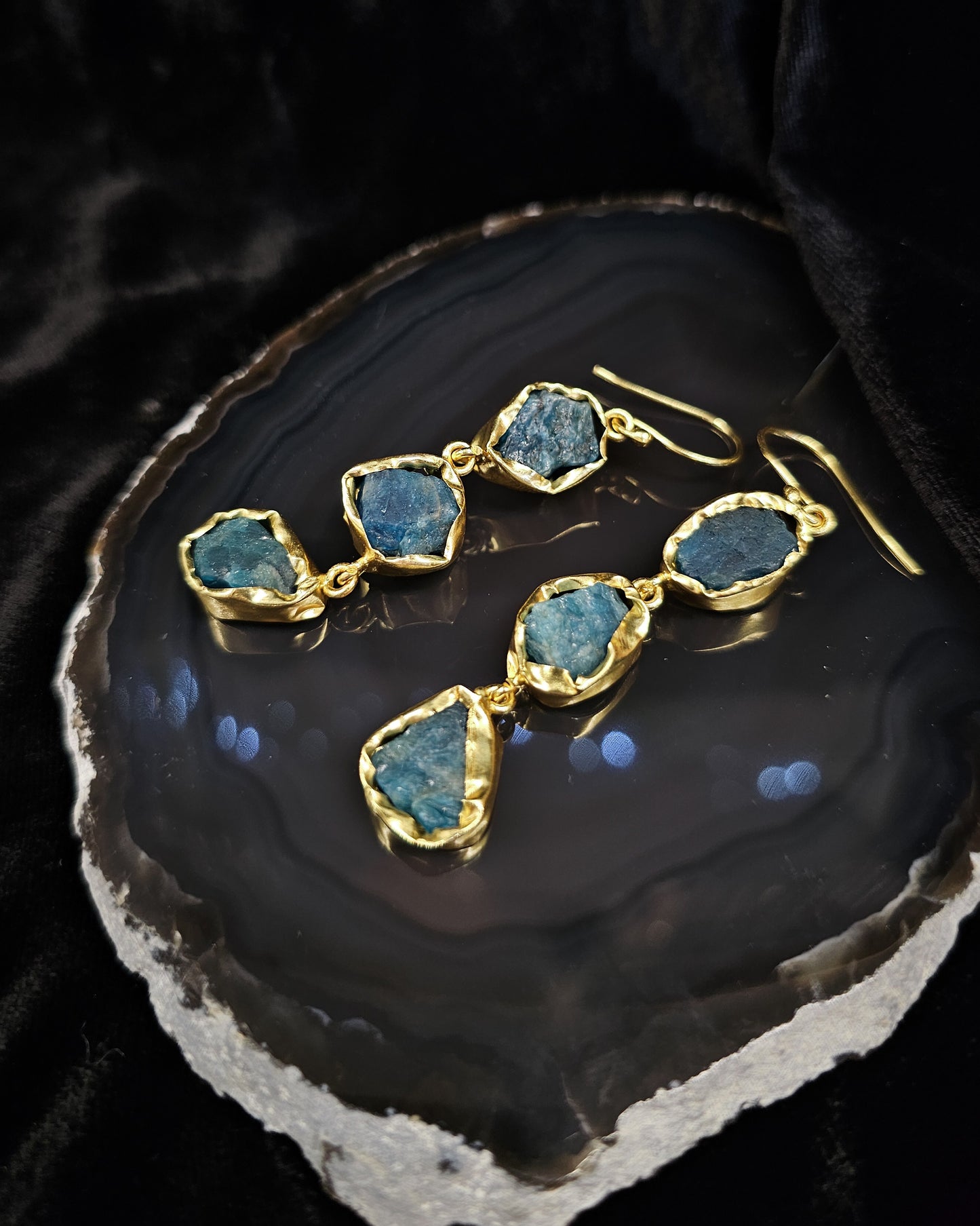 Raw Apatite Earrings - Triple Drop