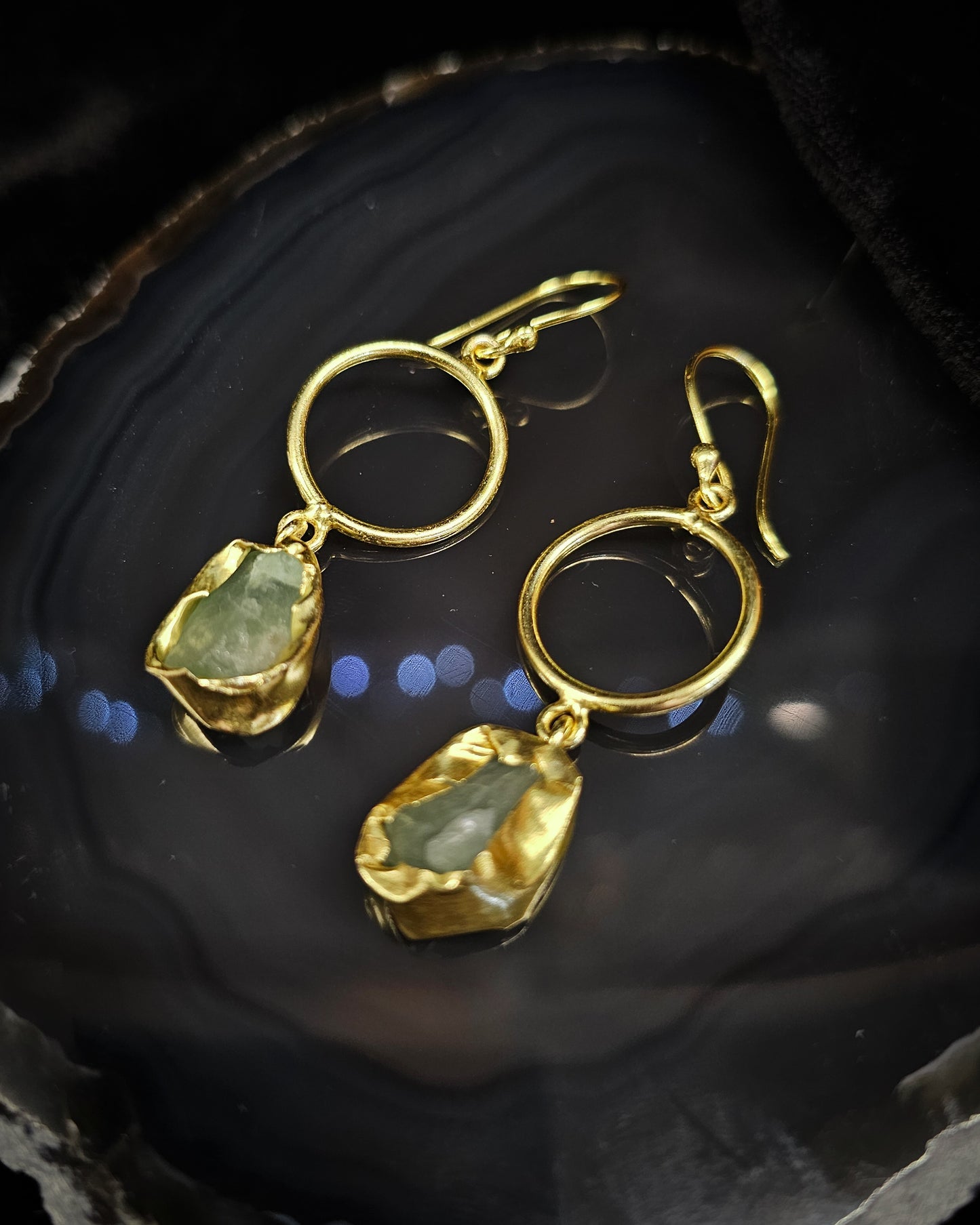 Raw Prehnite Dangle Earring