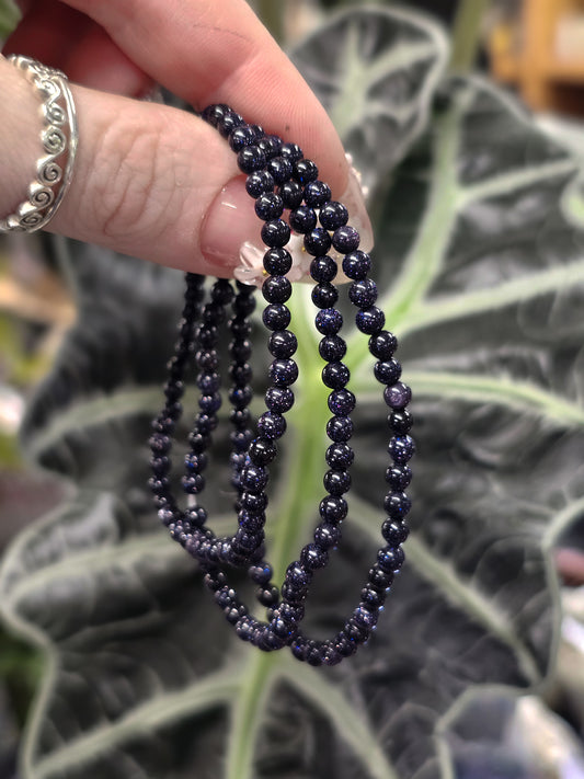 4mm Blue Goldstone Bead Bracelet