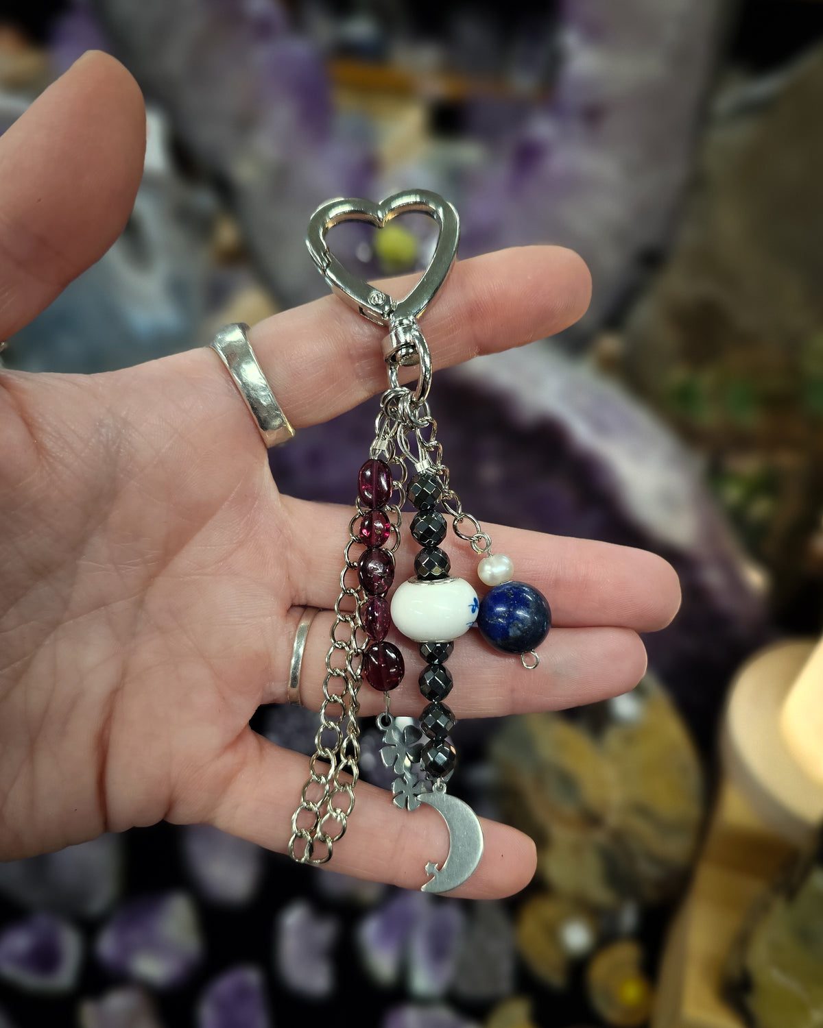 Garnet & Hematite Bag Charm
