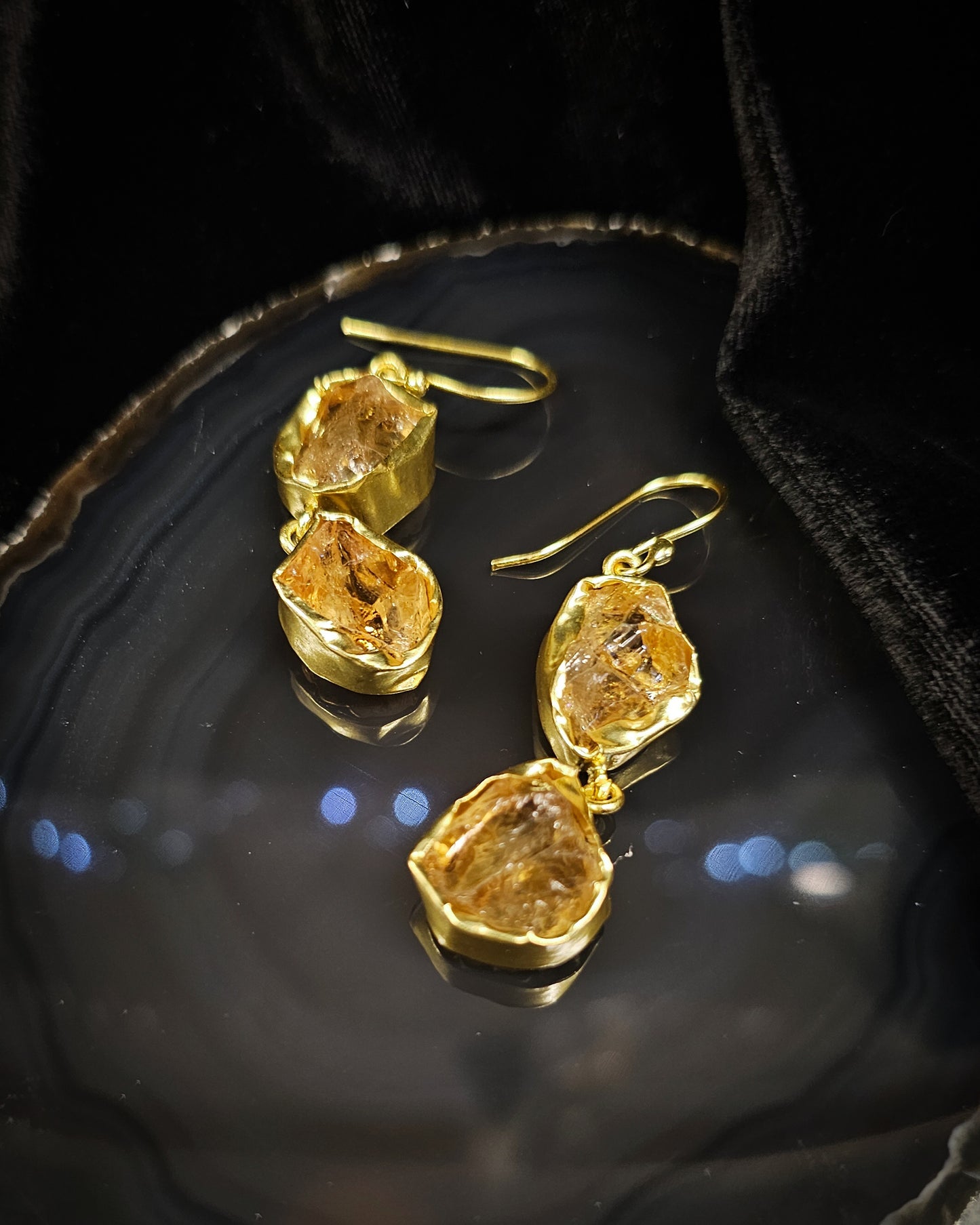 Raw Citrine Earrings - Double Drop